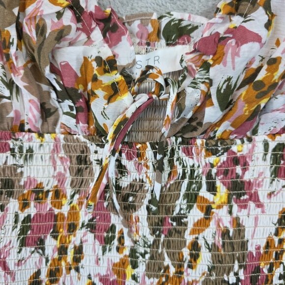 ASTR the Label Blossom Dress Women's Size S White Mauve Floral Tiered Mini - Picture 2 of 13